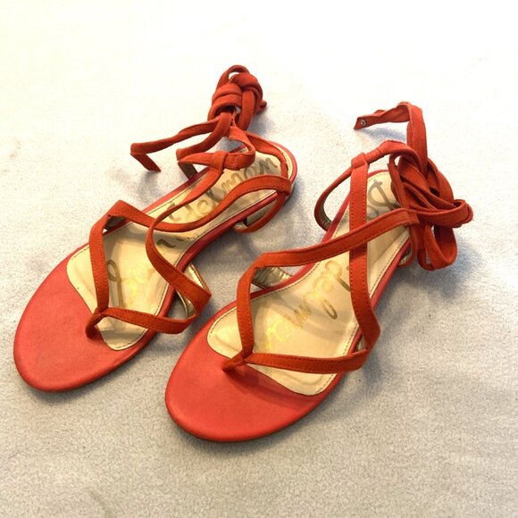 SAM EDELMAN Women's Size 8.5 Davina Blood Leather Ankle Wrapped Sandals - Picture 3 of 5